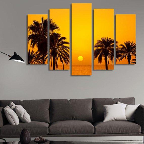 Coconut Trees On The Sea - Nature 5 Panel Canvas Art Wall Decor Coconut Trees On The Sea - Nature 5 Panel Canvas Art Wall Decor