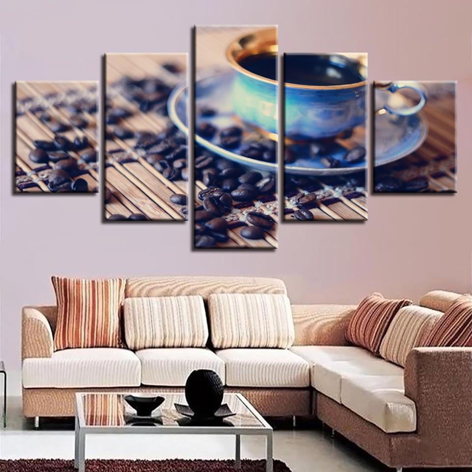 Coffee And Coffee Beans 04 - Nature 5 Panel Canvas Art Wall Decor Coffee And Coffee Beans 04 - Nature 5 Panel Canvas Art Wall Decor