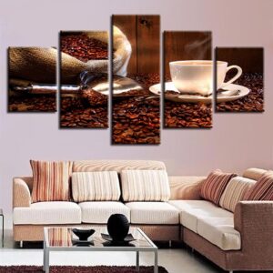 Coffee And Coffee Beans 7 - Nature 5 Panel Canvas Art Wall Decor