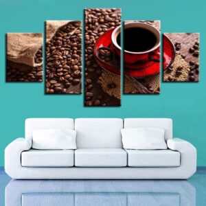 Coffee Beans And Coffee 2 - Nature 5 Panel Canvas Art Wall Decor