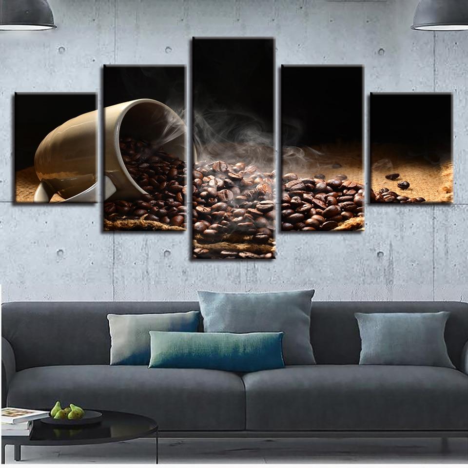 Coffee Beans Coffee Cup - Kitchen 5 Panel Canvas Art Wall Decor Coffee Beans Coffee Cup - Kitchen 5 Panel Canvas Art Wall Decor