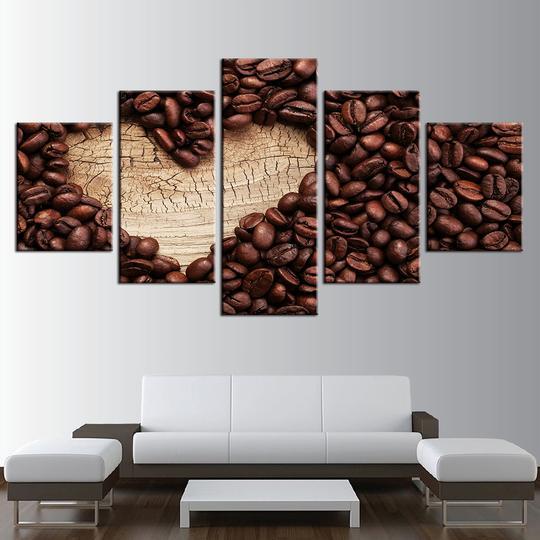 Coffee Beans Heart - Abstract 5 Panel Canvas Art Wall Decor Coffee Beans Heart - Abstract 5 Panel Canvas Art Wall Decor