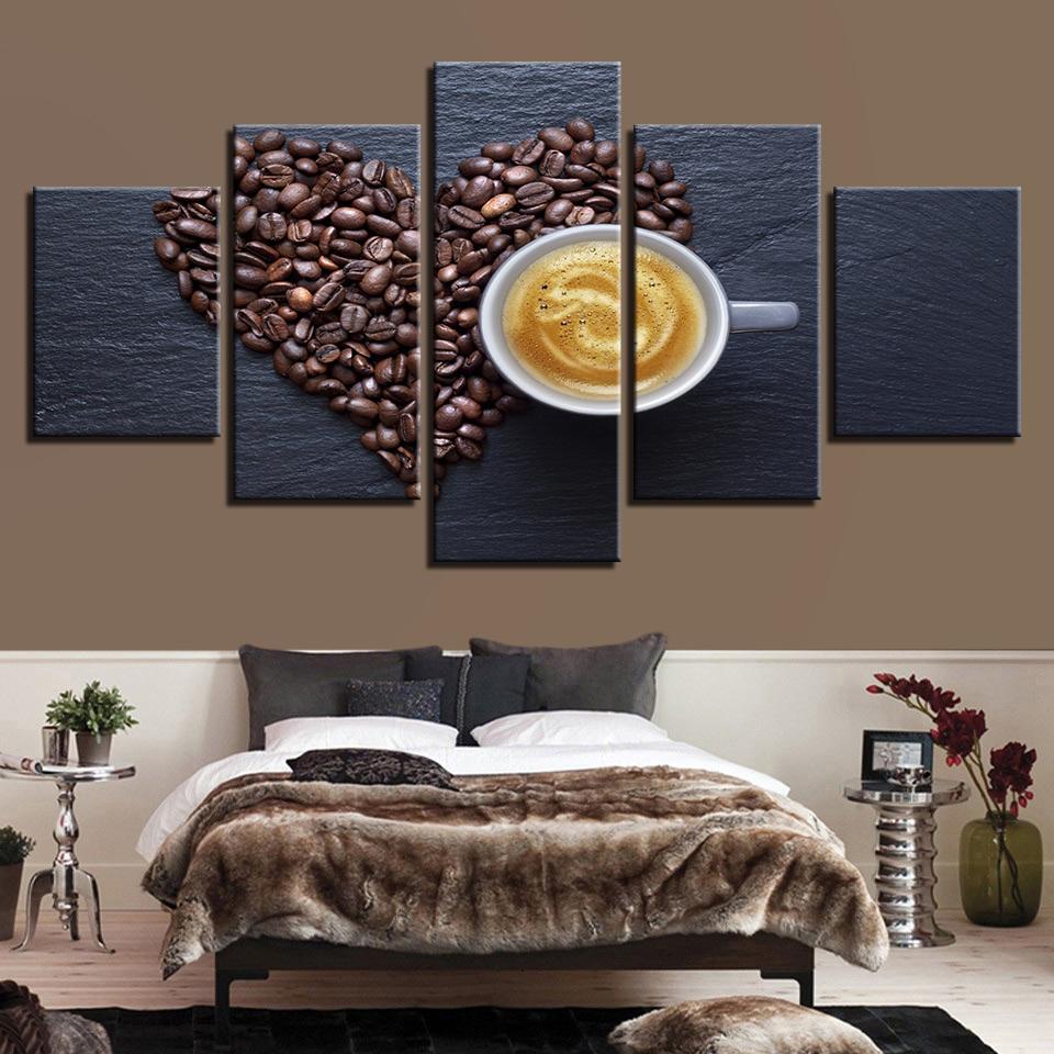 Coffee Beans Heart - Nature 5 Panel Canvas Art Wall Decor Coffee Beans Heart - Nature 5 Panel Canvas Art Wall Decor