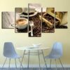 Coffee Cup Beans And Coffee Aroma Kitchen & Restaurant Modern - Nature 5 Panel Canvas Art Wall Decor
