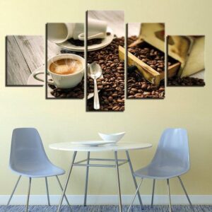 Coffee Cup Beans And Coffee Aroma Kitchen & Restaurant Modern - Nature 5 Panel Canvas Art Wall Decor