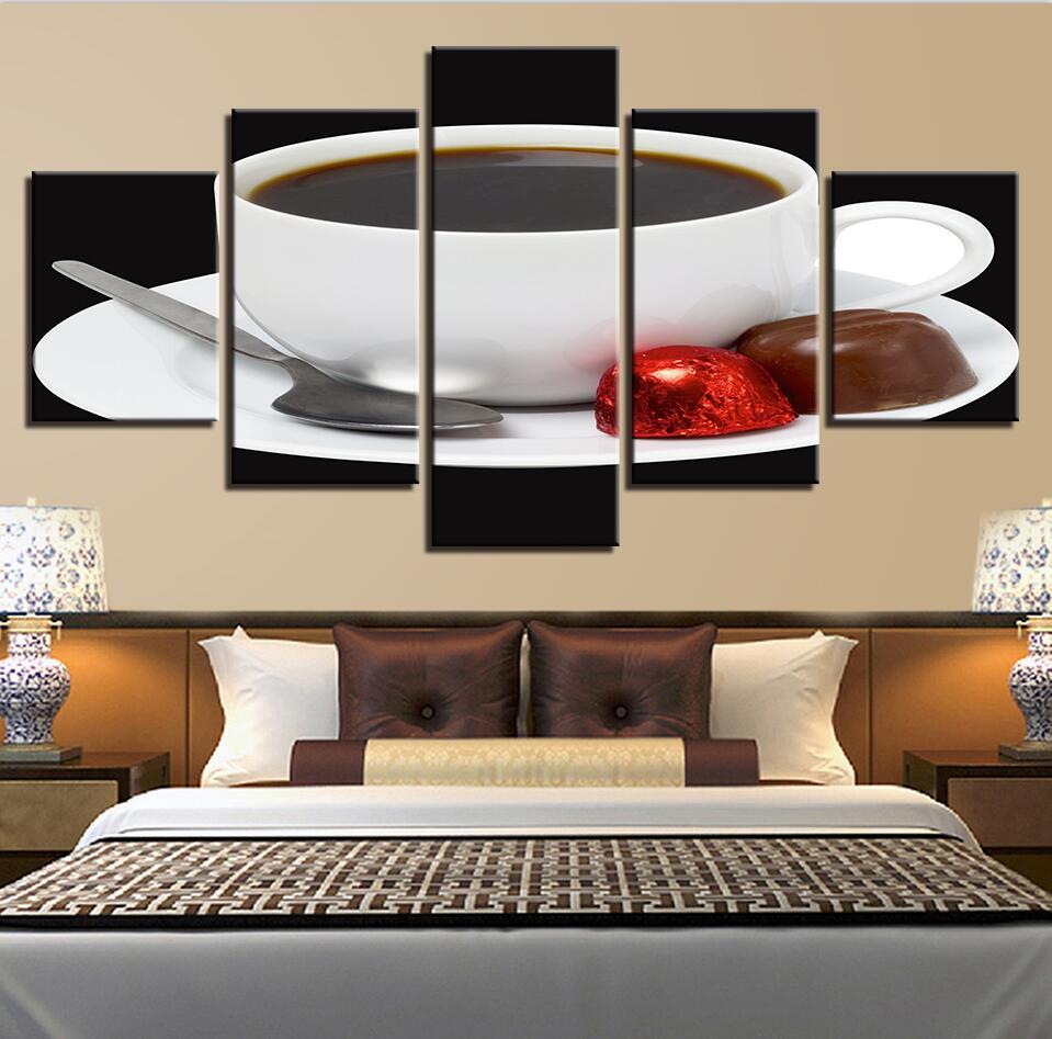 Coffee Cup Spoon 5 - Nature 5 Panel Canvas Art Wall Decor Coffee Cup Spoon 5 - Nature 5 Panel Canvas Art Wall Decor