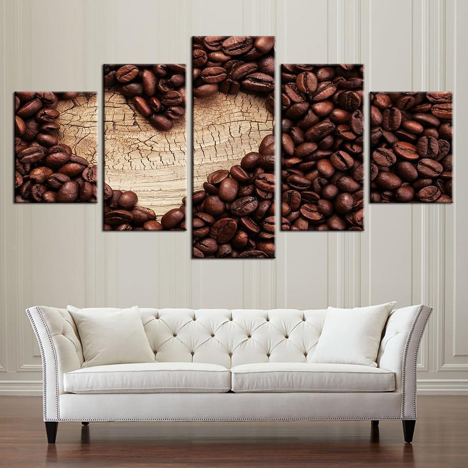 Coffee Heart Of Wood Kitchen - Nature 5 Panel Canvas Art Wall Decor Coffee Heart Of Wood Kitchen - Nature 5 Panel Canvas Art Wall Decor