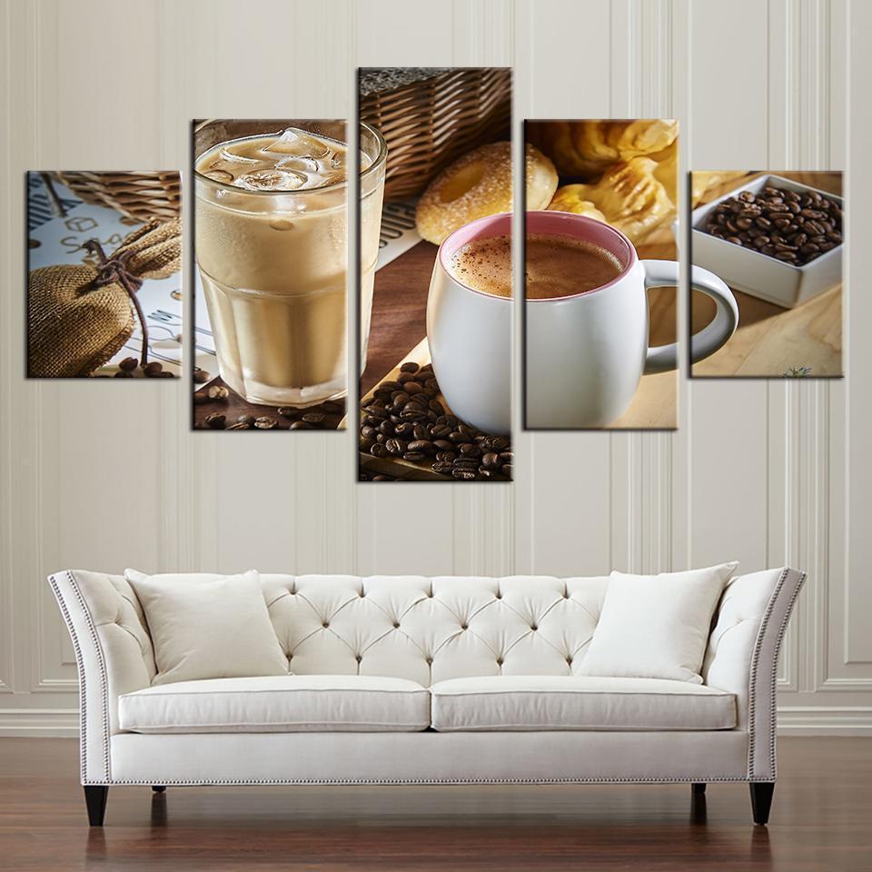 Coffee Iced Coffe Kitchen - Nature 5 Panel Canvas Art Wall Decor Coffee Iced Coffe Kitchen - Nature 5 Panel Canvas Art Wall Decor