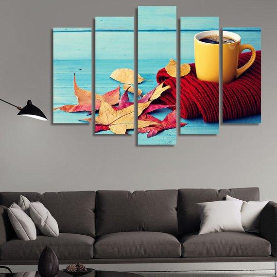 Coffee On Red Scarf - Anstract 5 Panel Canvas Art Wall Decor Coffee On Red Scarf - Anstract 5 Panel Canvas Art Wall Decor
