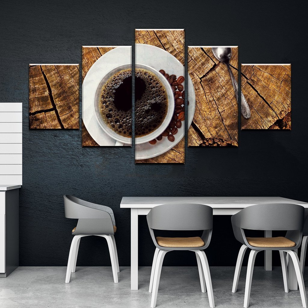 Coffee On Wood - Nature 5 Panel Canvas Art Wall Decor Coffee On Wood - Nature 5 Panel Canvas Art Wall Decor