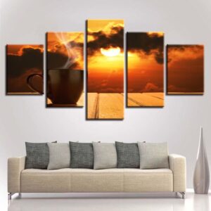 Coffee Sun Sunset 1 - Nature 5 Panel Canvas Art Wall Decor