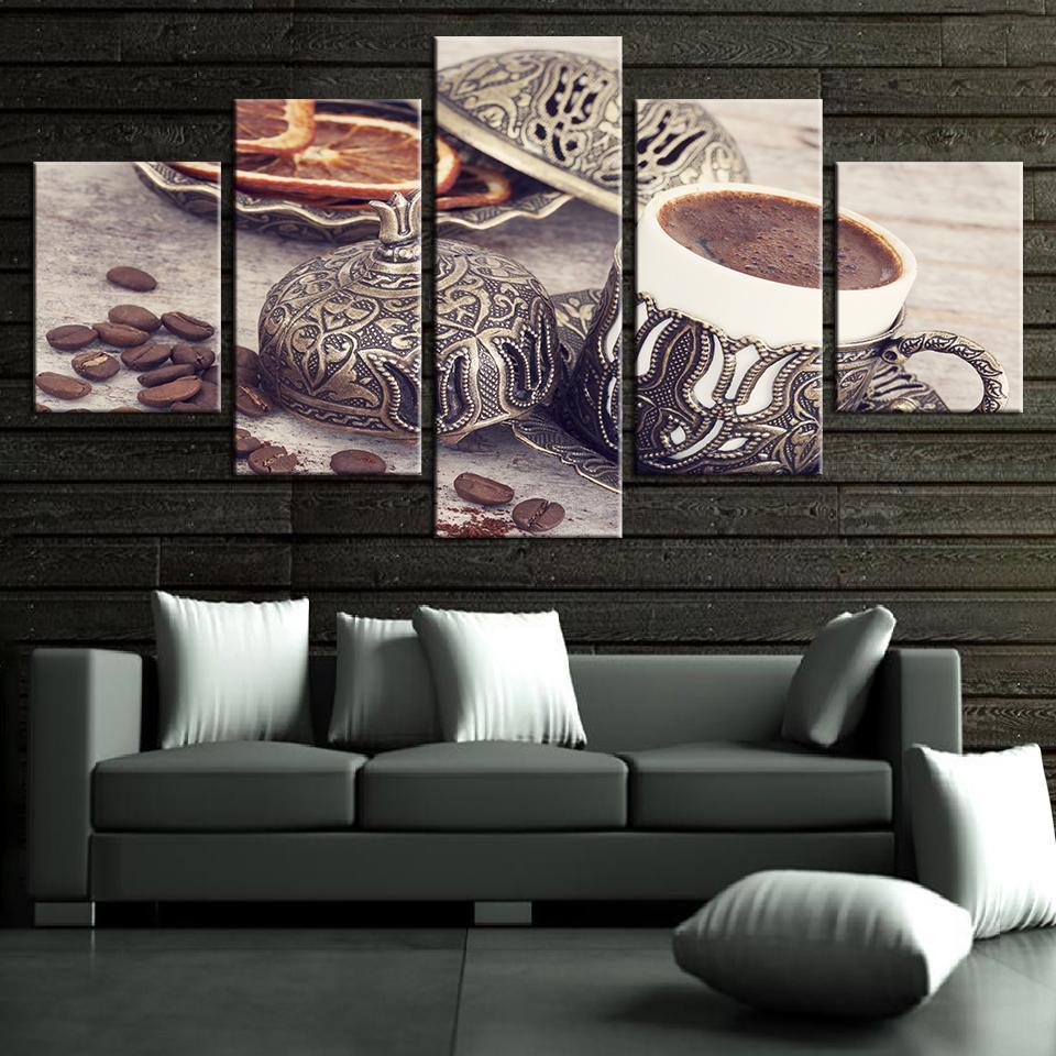 Coffee Vintage - Nature 5 Panel Canvas Art Wall Decor Coffee Vintage - Nature 5 Panel Canvas Art Wall Decor