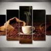 Coffee With Beans 3 - Nature 5 Panel Canvas Art Wall Decor
