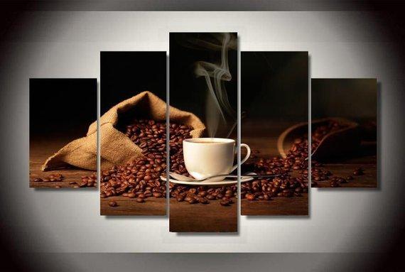 Coffee With Beans 3 - Nature 5 Panel Canvas Art Wall Decor Coffee With Beans 3 - Nature 5 Panel Canvas Art Wall Decor