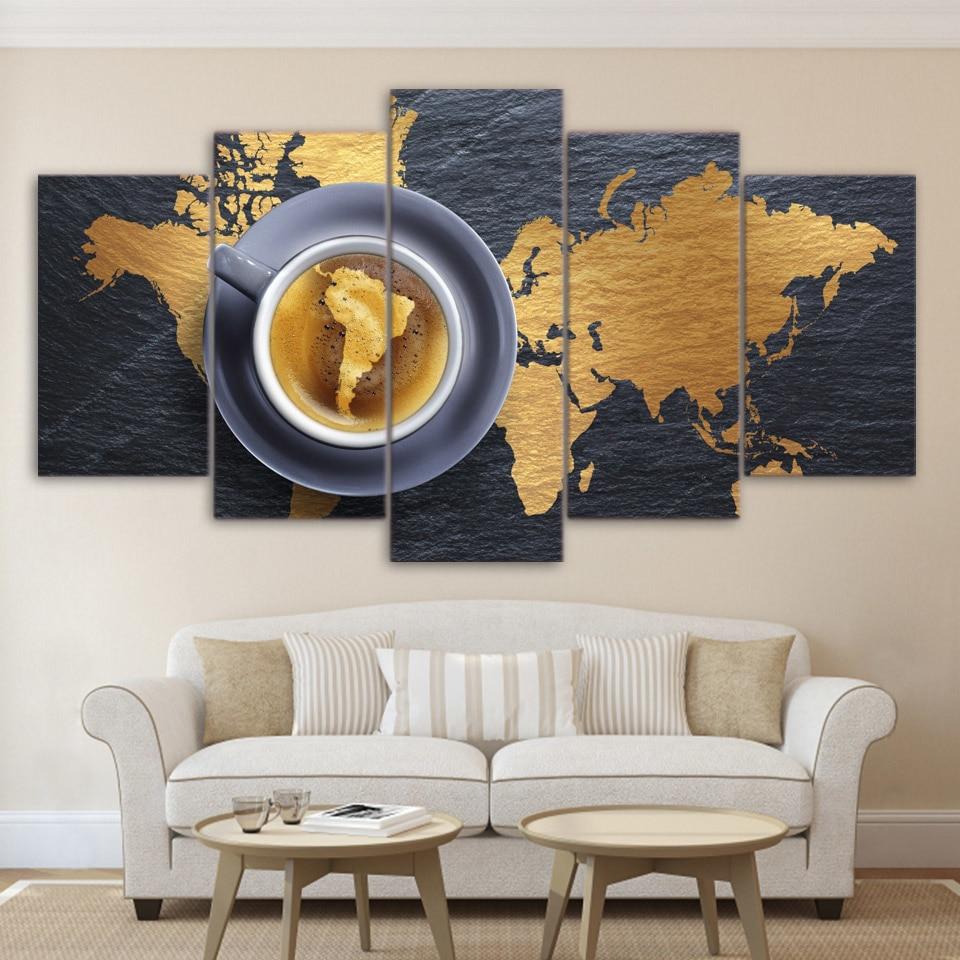 Coffee World Map Artwork - Kitchen 5 Panel Canvas Art Wall Decor Coffee World Map Artwork - Kitchen 5 Panel Canvas Art Wall Decor