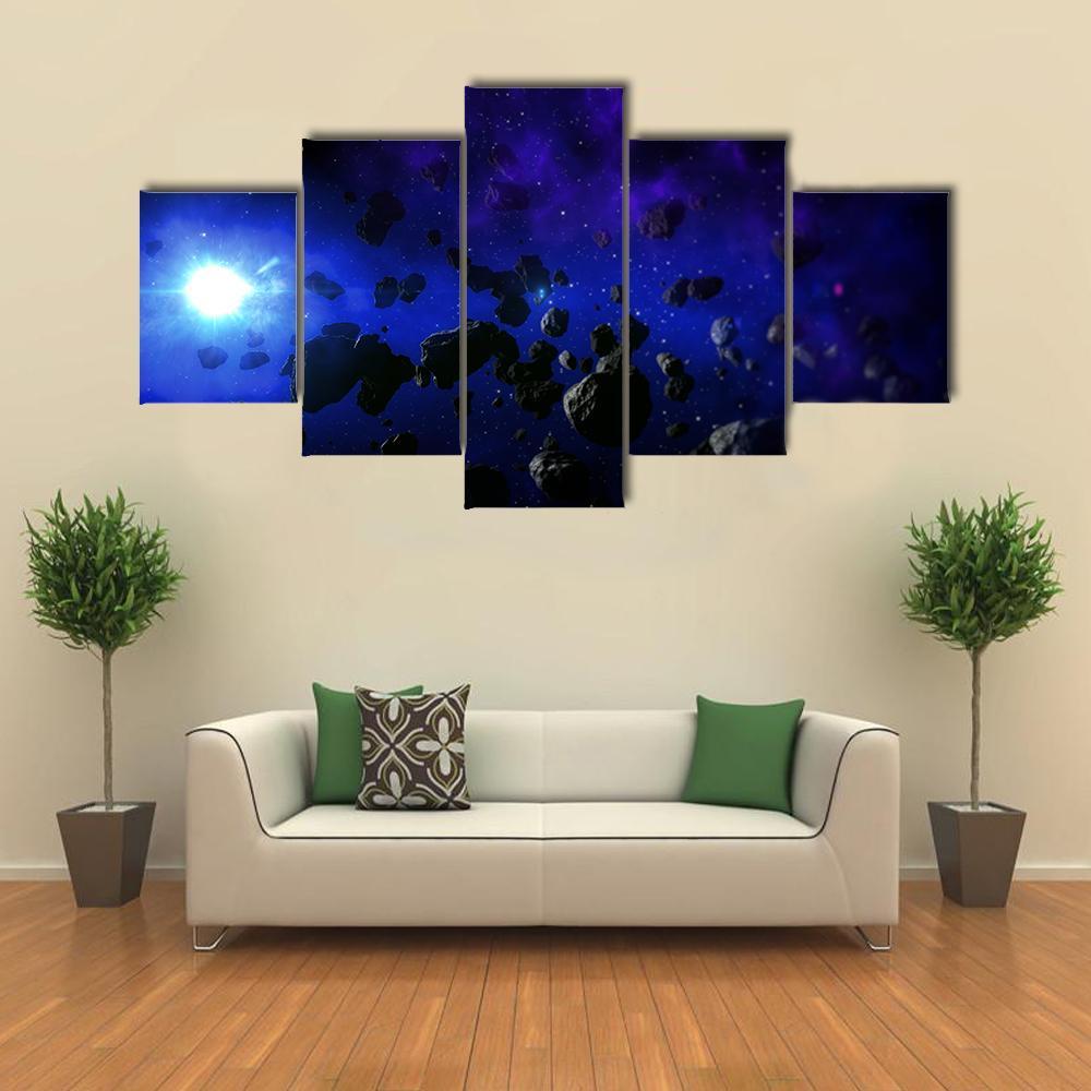 Cold Star With The Flying Asteroids - Space 5 Panel Canvas Art Wall Decor Cold Star With The Flying Asteroids - Space 5 Panel Canvas Art Wall Decor