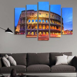 Coliseum In Rome Italy At Sunset - Nature 5 Panel Canvas Art Wall Decor