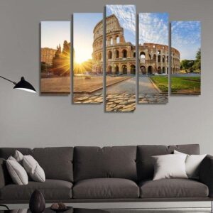 Coliseum In Rome Italy - Nature 5 Panel Canvas Art Wall Decor