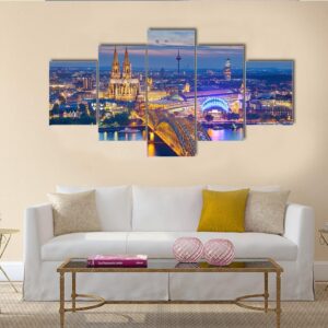 Cologne City With Cologne Cathedral - Nature 5 Panel Canvas Art Wall Decor