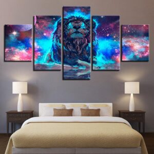 Color Abstract Nebula Lion Constellation - Animal 5 Panel Canvas Art Wall Decor