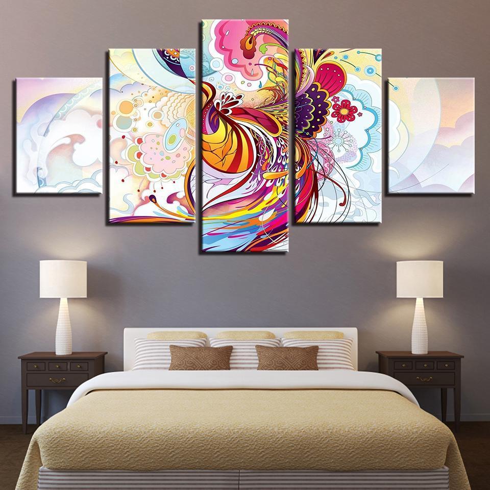 Color Abstract Phoenix Flowers Vine - Abstract 5 Panel Canvas Art Wall Decor Color Abstract Phoenix Flowers Vine - Abstract 5 Panel Canvas Art Wall Decor