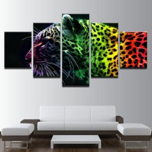 Color Animal Leopard - Animal 5 Panel Canvas Art Wall Decor
