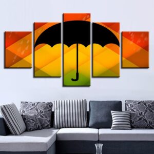 Color Background Black Umbrella And Rain Water - Abstract 5 Panel Canvas Art Wall Decor