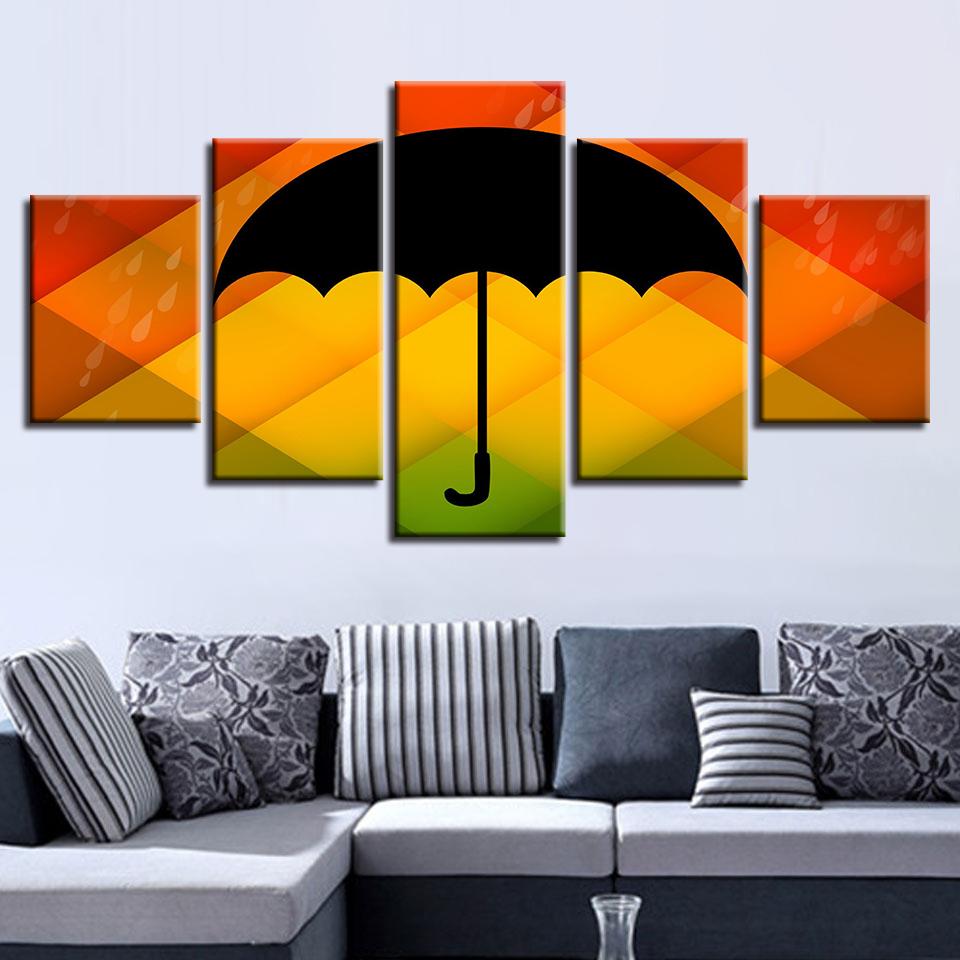Color Background Black Umbrella And Rain Water - Abstract 5 Panel Canvas Art Wall Decor Color Background Black Umbrella And Rain Water - Abstract 5 Panel Canvas Art Wall Decor