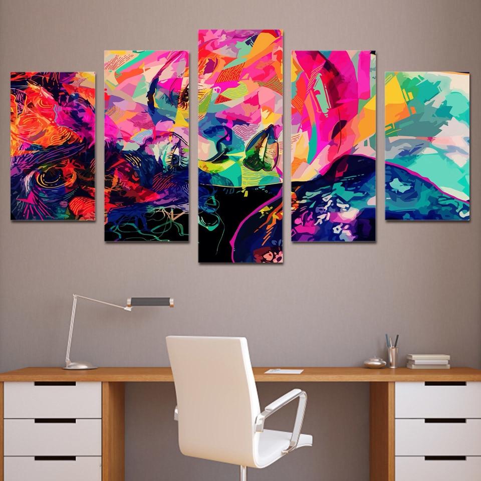 Color Face Girl Blues - Abstract 5 Panel Canvas Art Wall Decor Color Face Girl Blues - Abstract 5 Panel Canvas Art Wall Decor