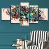 Color Insects Ladybugs Butterflies And Flower - Abstract 5 Panel Canvas Art Wall Decor