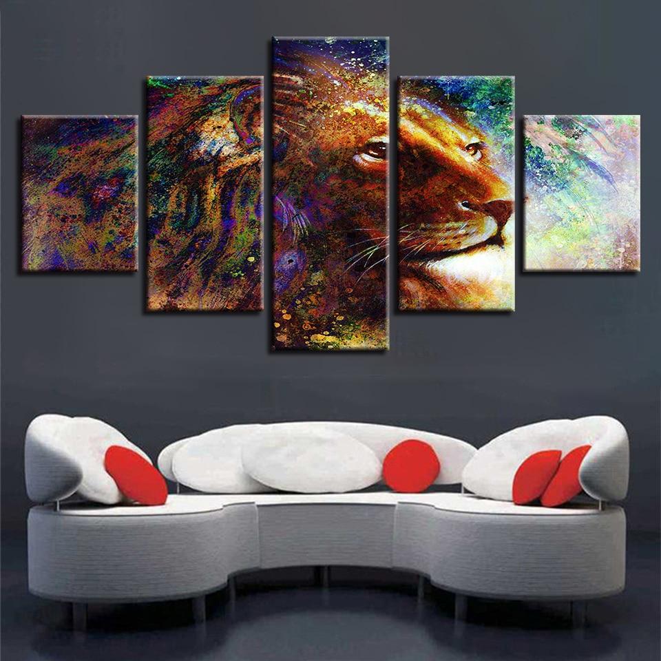 Color Lion 2 - Animal 5 Panel Canvas Art Wall Decor Color Lion 2 - Animal 5 Panel Canvas Art Wall Decor