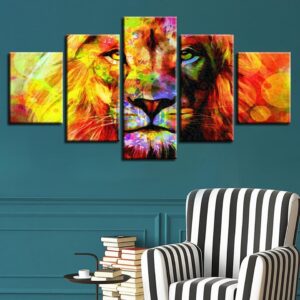 Color Lion 3 - Animal 5 Panel Canvas Art Wall Decor