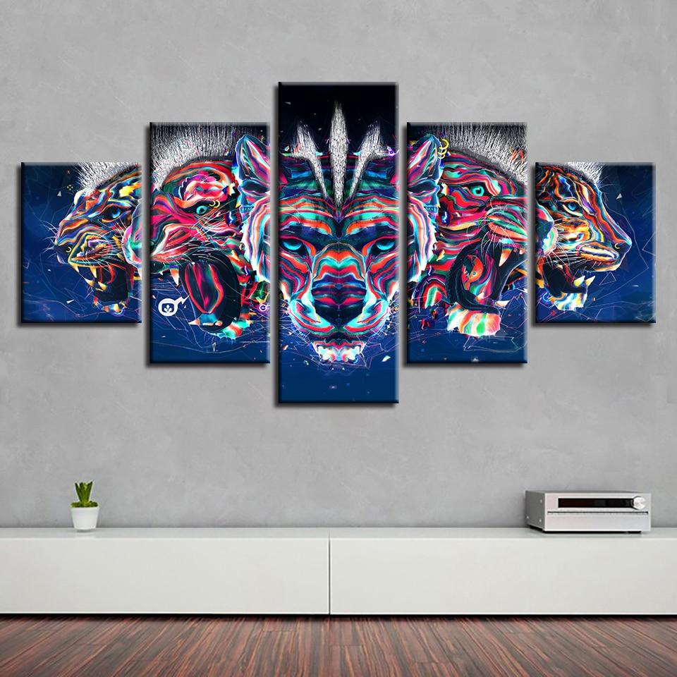 Color Lion Head - Abstract 5 Panel Canvas Art Wall Decor Color Lion Head - Abstract 5 Panel Canvas Art Wall Decor