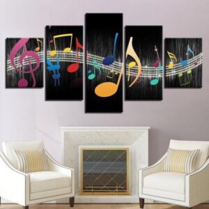 Color Music Notes - Music 5 Panel Canvas Art Wall Decor
