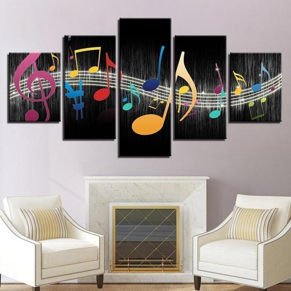 Color Music Notes - Music 5 Panel Canvas Art Wall Decor Color Music Notes - Music 5 Panel Canvas Art Wall Decor