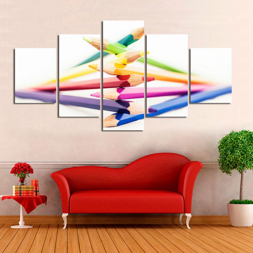 Color Pencils - Abstract 5 Panel Canvas Art Wall Decor Color Pencils - Abstract 5 Panel Canvas Art Wall Decor