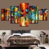 Color Tree Walking In The Rain - Abstract 5 Panel Canvas Art Wall Decor