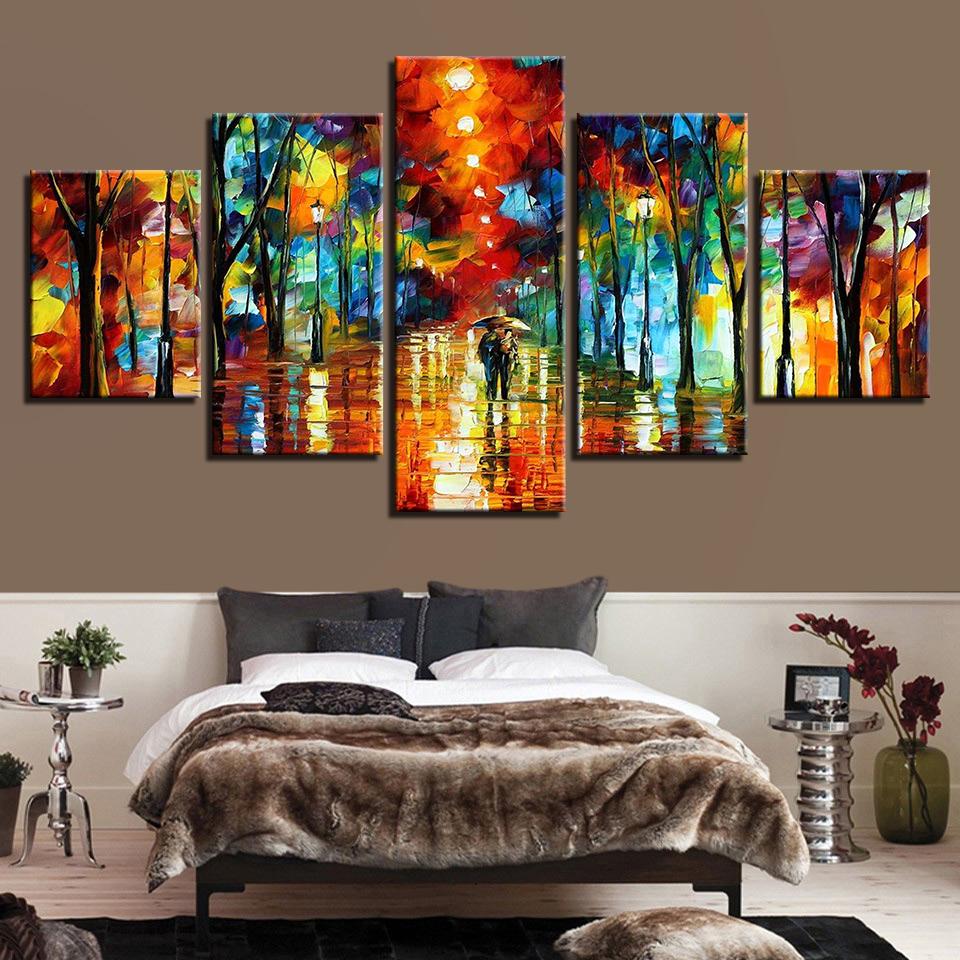 Color Tree Walking In The Rain - Abstract 5 Panel Canvas Art Wall Decor Color Tree Walking In The Rain - Abstract 5 Panel Canvas Art Wall Decor