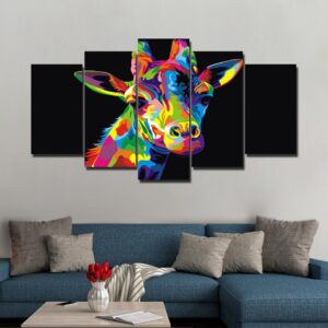 Color abstract Giraffe - Abstract 5 Panel Canvas Art Wall Decor