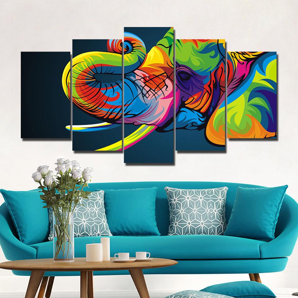 Color abstract elephant 01 - Abstract 5 Panel Canvas Art Wall Decor Color abstract elephant 01 - Abstract 5 Panel Canvas Art Wall Decor