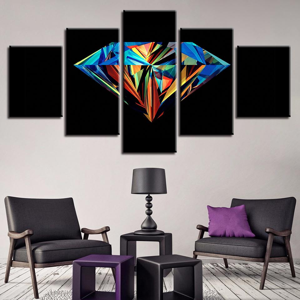Colored Diamond - Abstract 5 Panel Canvas Art Wall Decor Colored Diamond - Abstract 5 Panel Canvas Art Wall Decor
