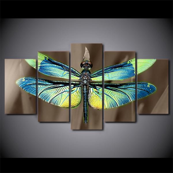 Colored Dragonfly Wings - Animal 5 Panel Canvas Art Wall Decor
