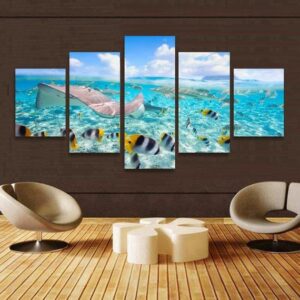 Colored Fish - Animal 5 Panel Canvas Art Wall Decor
