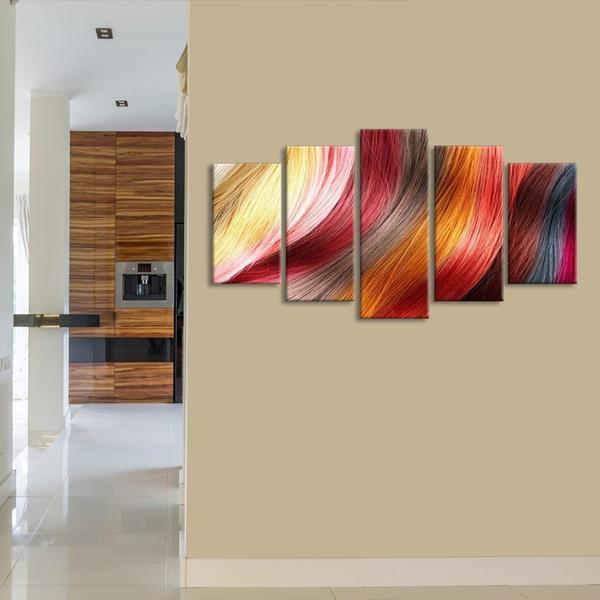 Colored Hair - Abstract 5 Panel Canvas Art Wall Decor Colored Hair - Abstract 5 Panel Canvas Art Wall Decor