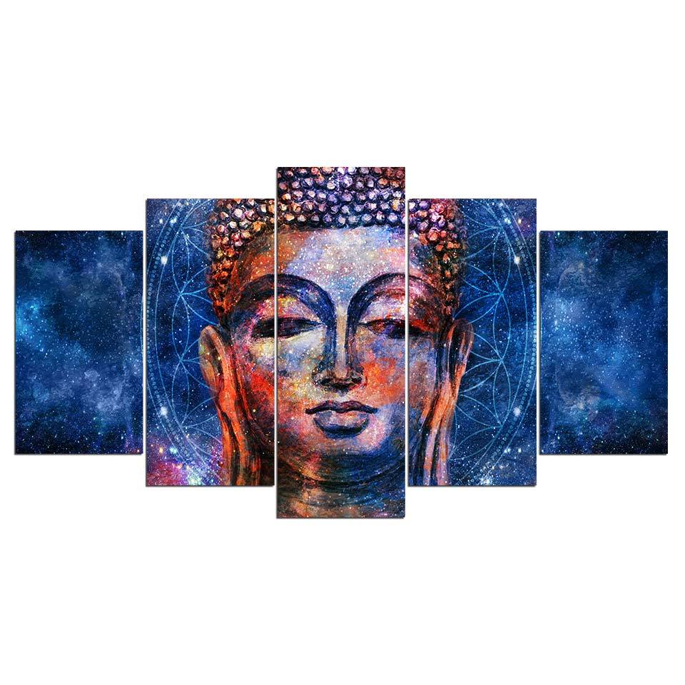Colored Stone Buddha statue - Religion 5 Panel Canvas Art Wall Decor Colored Stone Buddha statue - Religion 5 Panel Canvas Art Wall Decor