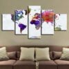 Colorful Abstract Graffiti World Map - Abstract 5 Panel Canvas Art Wall Decor