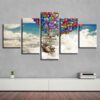 Colorful Balloons Airship Landscape - Nature 5 Panel Canvas Art Wall Decor