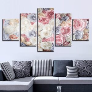 Colorful Beautiful Flowers - Nature 5 Panel Canvas Art Wall Decor