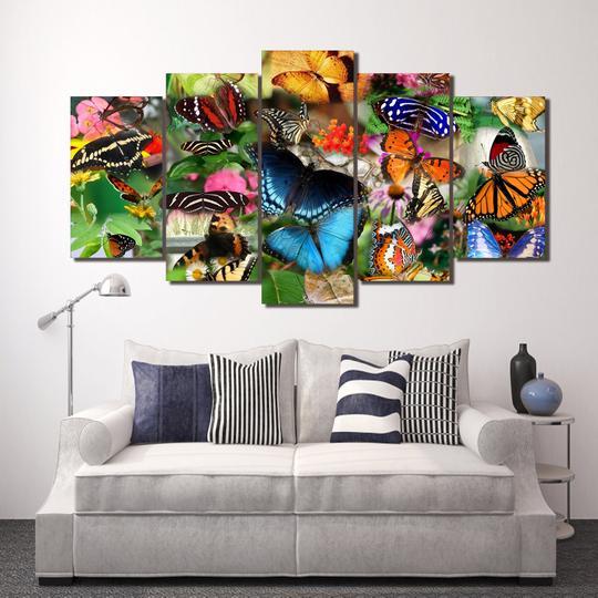 Colorful Butterflies - Nature 5 Panel Canvas Art Wall Decor Colorful Butterflies - Nature 5 Panel Canvas Art Wall Decor