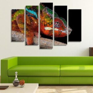 Colorful Chameleon 01 - Animal 5 Panel Canvas Art Wall Decor